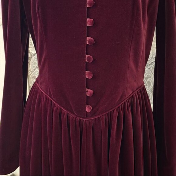 Vintage Laura Ashley Cranberry Velvet Dress - Picture 6 of 16